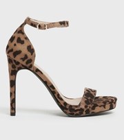 New Look Stone Leopard Print Suedette Platform Stiletto Heel Sandals